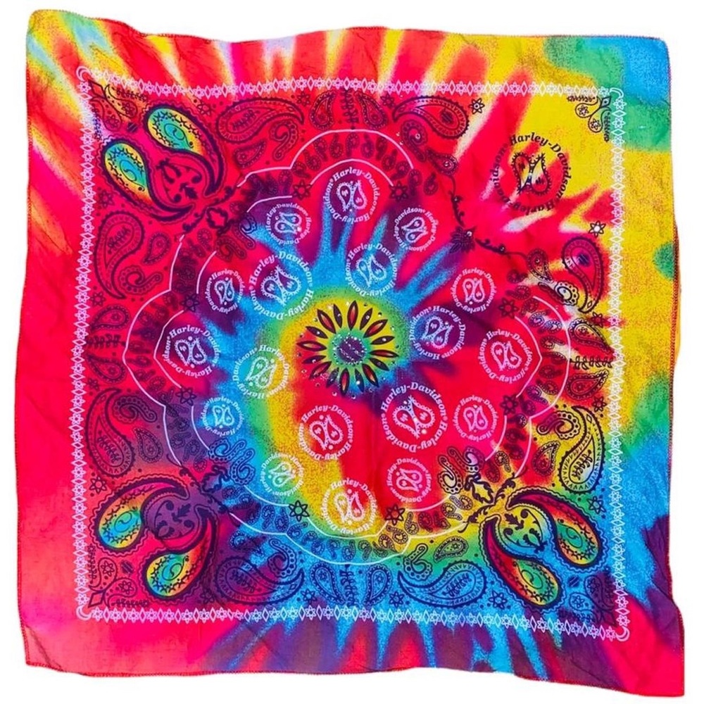 Vintage Harley Davidson Motorcycles Tie Dye Scarf Handkerchief